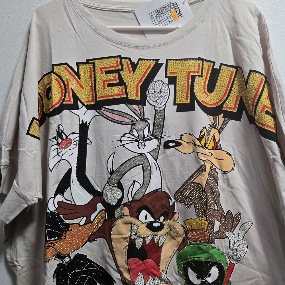 Looney Tunes Graphic Tee - Beige with Multicolor Characters